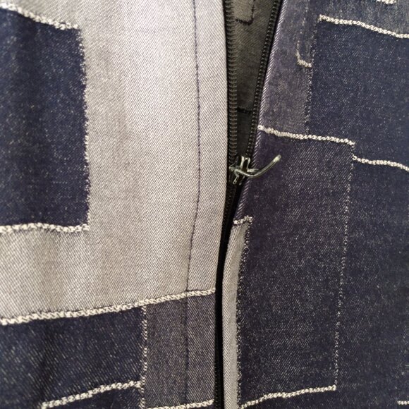 Handmade Denim Jean Patchwork Dress Plus Size 44.5"B 34"W Amish Mennonite Cape - Picture 13 of 14